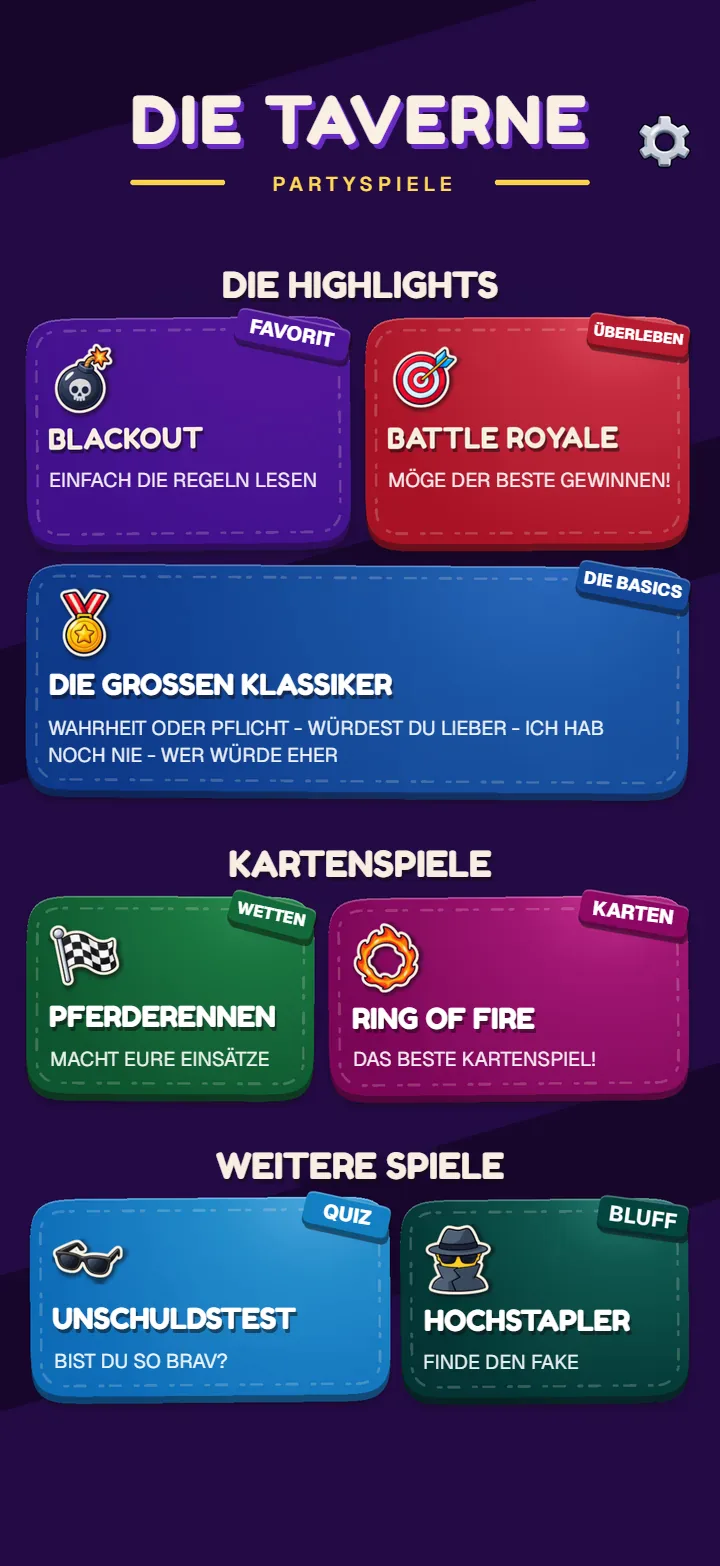 Der Startbildschirm der Taverne
