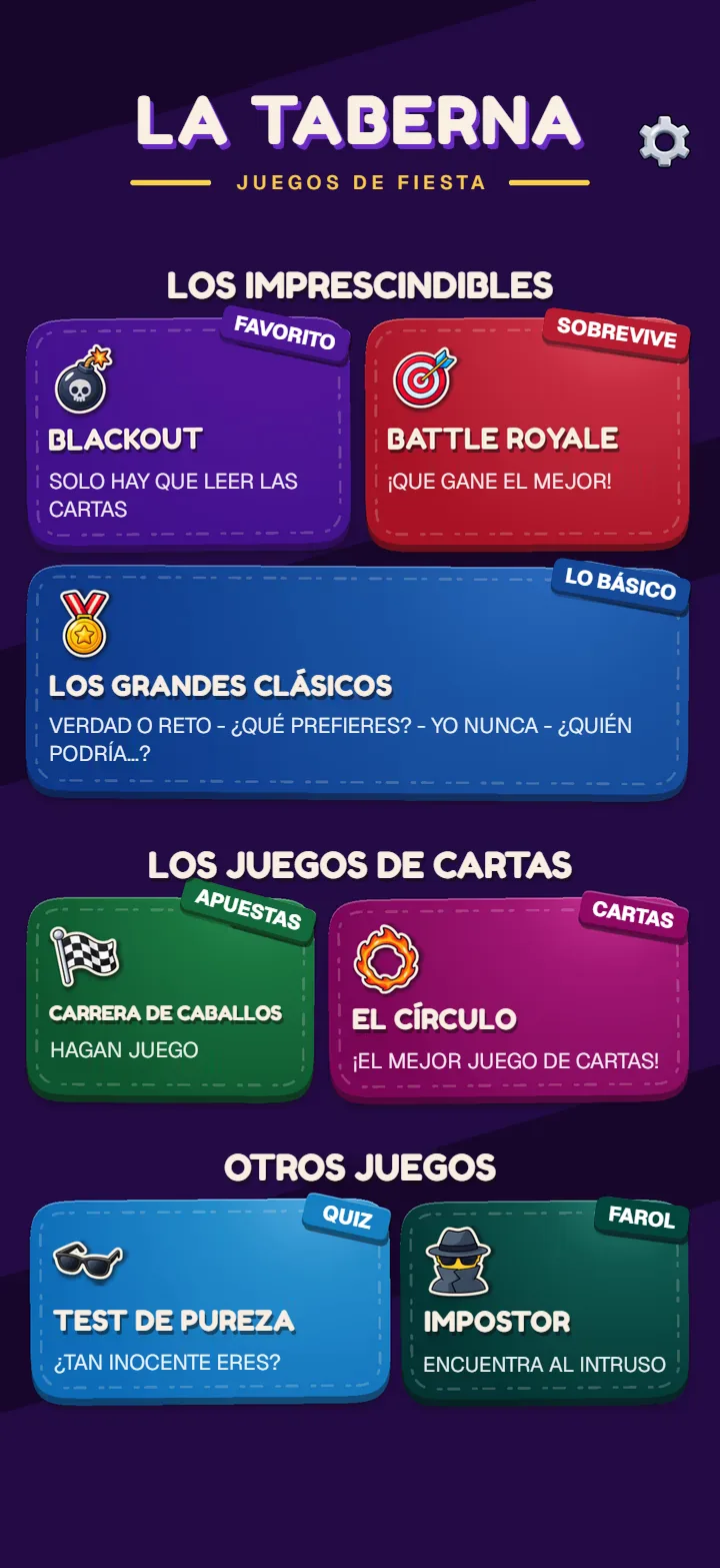 La pantalla de inicio de La Taberna